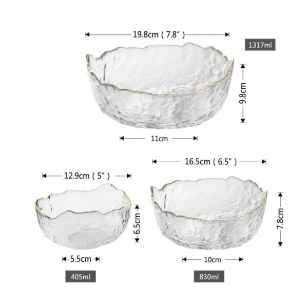 Glass Salad Bowl Irregular Gold Inlay Edge Fruit Rice Serving Bowls Food Storage Container Lunch Bento Box Decoration Tableware - Image 5