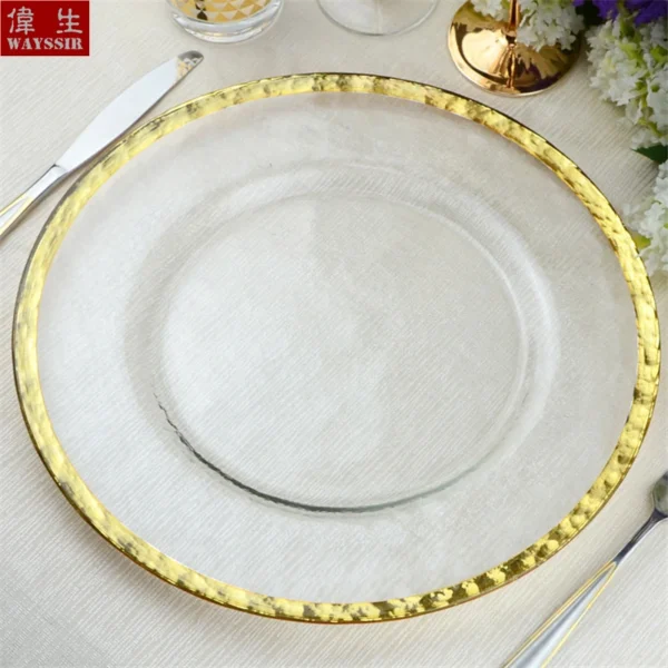 Transparent Glass Charger Plate, Decorative Wedding Dinner Plate, Round Tableware, Show Tray Display, Paint Gold Line Design - Image 3