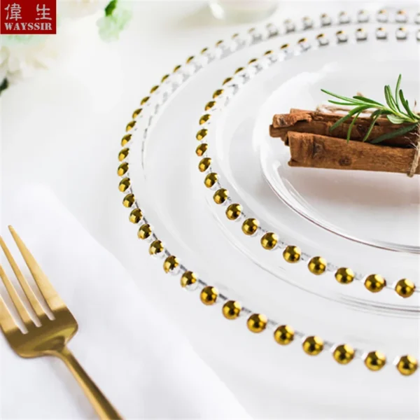 Nordic Round Shape Steak Dinner Crystal Glass Charger Plate, Decorative Salad Fruit, Wedding Party Tableware, Gold Cake Dish