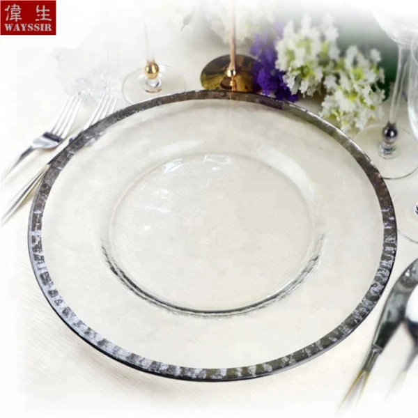 Transparent Glass Charger Plate, Decorative Wedding Dinner Plate, Round Tableware, Show Tray Display, Paint Gold Line Design - Image 5