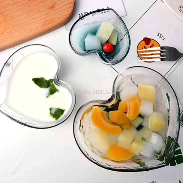 Fruit Salad Transparent Heart Shaped Crystal Glass Bowl Colorful Dessert Bowl P7Ding - Image 2