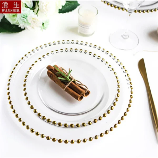 Nordic Round Shape Steak Dinner Crystal Glass Charger Plate, Decorative Salad Fruit, Wedding Party Tableware, Gold Cake Dish - Image 3