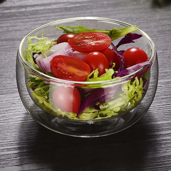 Heat Resistant Transparent Double Wall Fruit Salad Bowl, Tableware, Travel Bowl, Drinking Glasses, Business Gift, LBShipping - Image 2