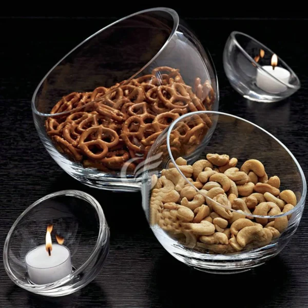 Multifunction Glass Salad Bowl, Clear Slant Cut Bowl, Clear Vase Glass Terrarium Food Containers, Tableware Bowl, Round