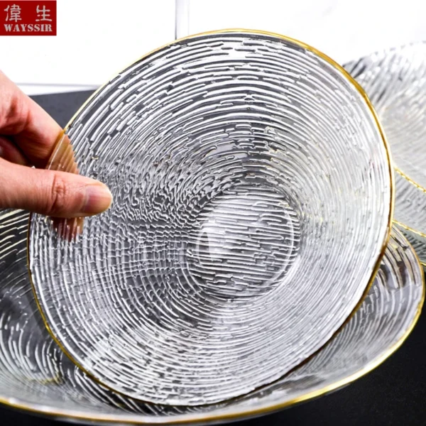 Nordic Gold Line Wire Drawing Glass Dinner Charger Plate, Dessert Salad Soup Bowl, Breakfast Dish, Wedding Decorative Tableware - Image 4