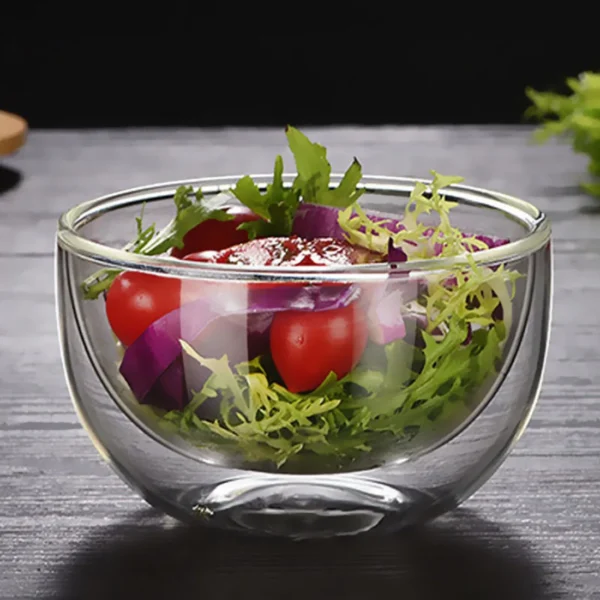 Heat Resistant Transparent Double Wall Fruit Salad Bowl, Tableware, Travel Bowl, Drinking Glasses, Business Gift, LBShipping