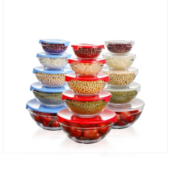 5pcs Glass Mixing Bowl Glass Bowl Set Retain Freshness Bowl with PP cover each - Image 2