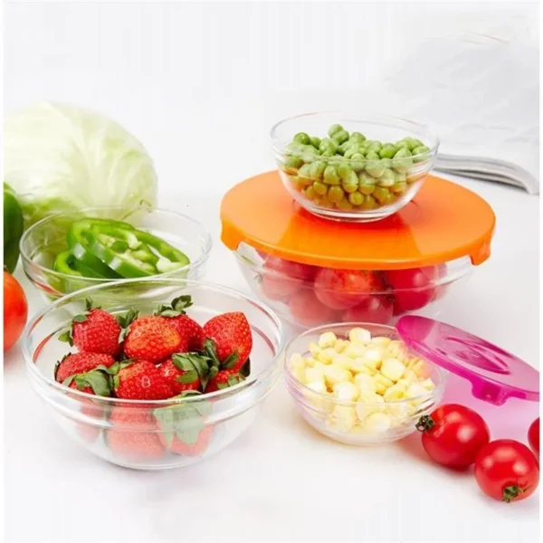 5pcs Glass Mixing Bowl Glass Bowl Set Retain Freshness Bowl with PP cover each - Image 5