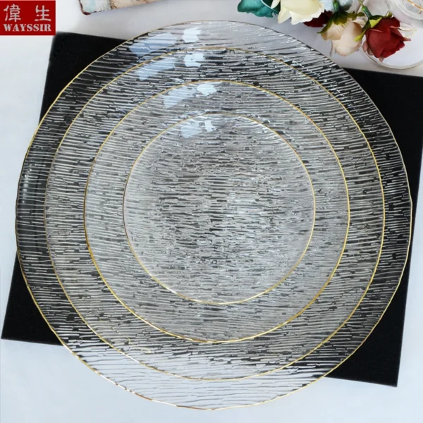 Nordic Gold Line Wire Drawing Glass Dinner Charger Plate, Dessert Salad Soup Bowl, Breakfast Dish, Wedding Decorative Tableware - Image 5