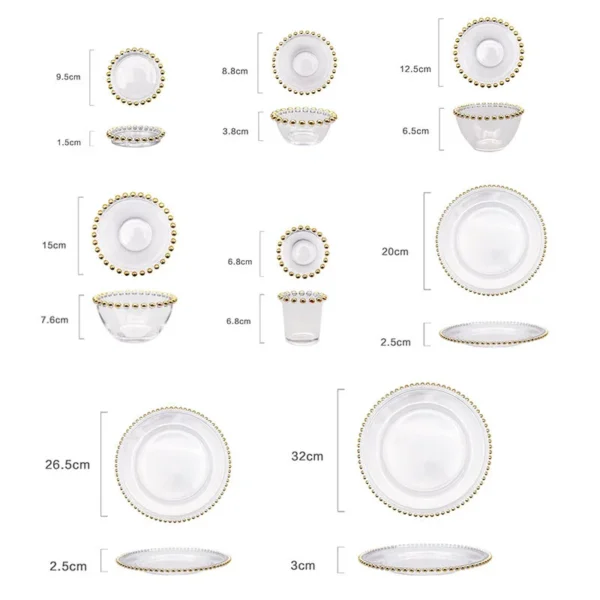 Golden Beads Decorative Dinner Plates European Modern Transparent Glass Steak Pasta Plate Serving Tray Home Kitchen Tableware - Image 6