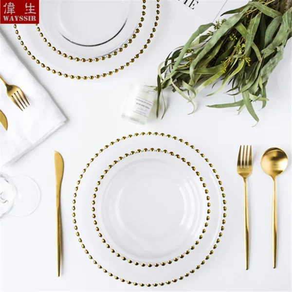 Nordic Round Shape Steak Dinner Crystal Glass Charger Plate, Decorative Salad Fruit, Wedding Party Tableware, Gold Cake Dish - Image 4