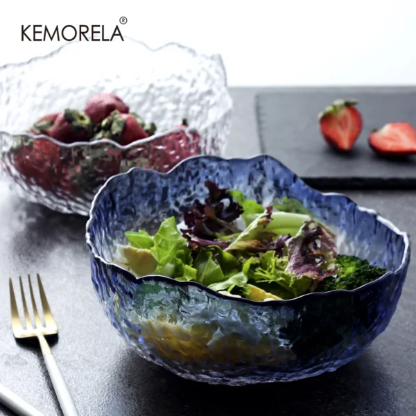 Japanese Large Transparent Glass Bowl Household Salad Shaped Dessert Bowl Heatproof Soup Bowl Large Bowl Tableware