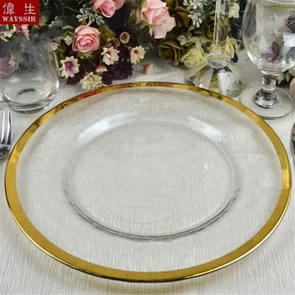 Transparent Glass Charger Plate, Decorative Wedding Dinner Plate, Round Tableware, Show Tray Display, Paint Gold Line Design - Image 4