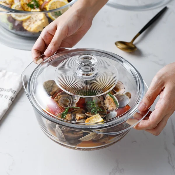 1000/1500ML Nordic Creative Transparent Noodle Bowl Heat-Resistant Tempered Glass Fruit Bowl Large Capacity Lid Rice Tableware - Image 4