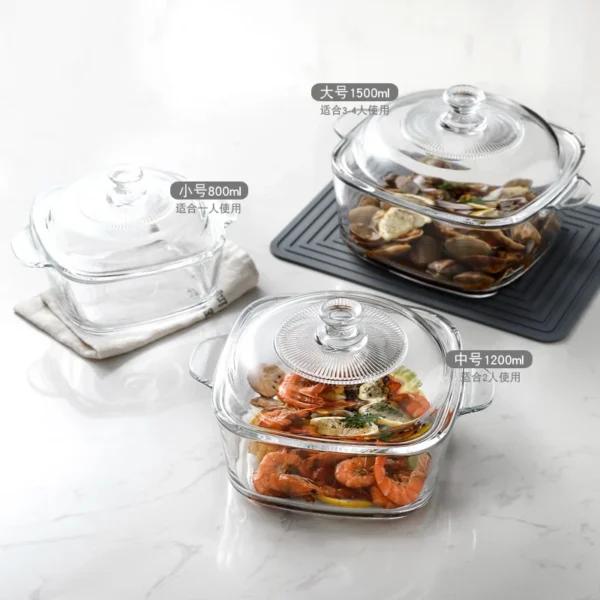 1000/1500ML Nordic Creative Transparent Noodle Bowl Heat-Resistant Tempered Glass Fruit Bowl Large Capacity Lid Rice Tableware - Image 2