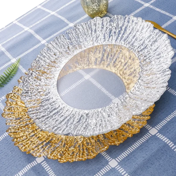 13inch Retro Gold Rim Charger Plate Glass Decorative Service Plate Silver Dinner Dishes Bridal Shower Decor Table Place Setting - Image 3