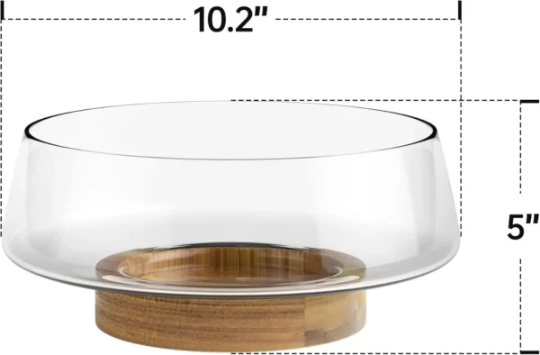 Elegant Glass Salad Bowl Set with Wooden Base - Large Party Serving Bowls and Utensils - Stylish Kitchen Essential - Image 2