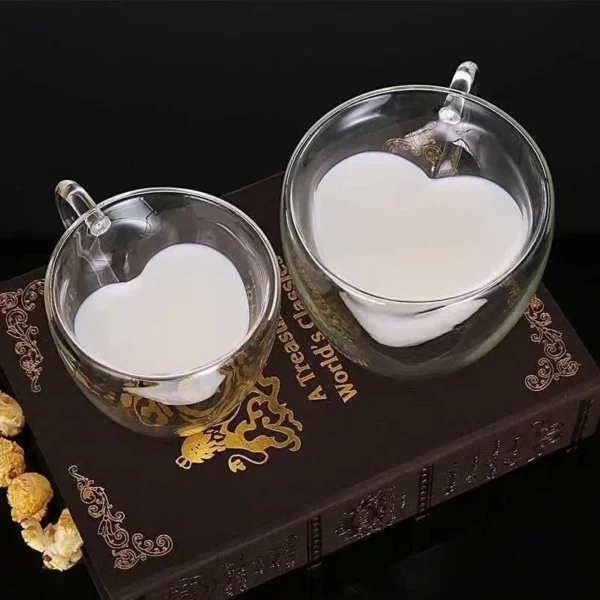 Heart Love Shape Glass Coffee Mug Cup Double Wall Drinking Tea Milk Juice Water Glasses Heat Resistant Drinkware Set Lover Gift - Image 3