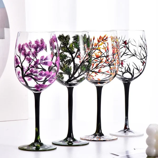 Four Seasons Trees Wine Glasses Goblet Creative Printed Round Glass Cup For Wine Beer Cocktail Large Capacity Glass Cup Gift - Image 2