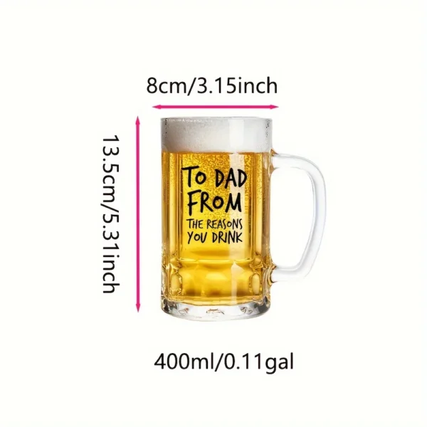 Dad's Favorite Glass Beer Mug - Reusable, Thick-Bottomed for Draft Beer, Juice & Milk - Perfect Father's Day Gift, - Image 2