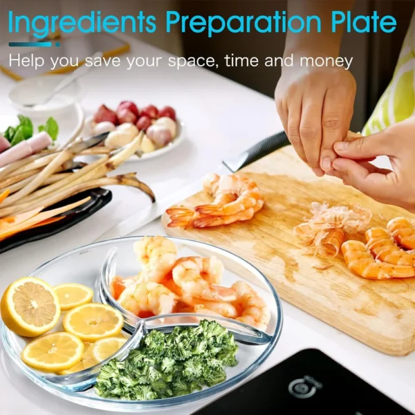 1Piece 9inch Glass Divided Plate with 3-Compartment Divided Serving Tray Glass Divided Dishes for Kitchen - Image 4