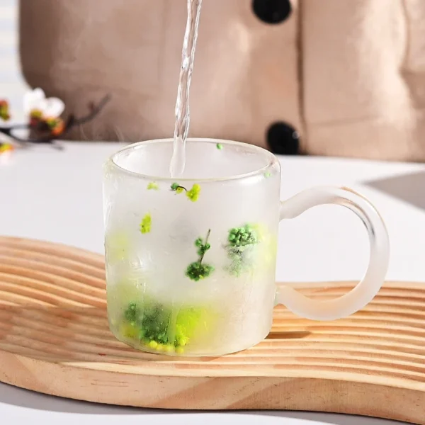 200ml Double-layer Glass Cup Clear Heat-resistant Flower Tea Mug Transparent Drink Cup with Handle Birthday Christmas Gifts - Image 4