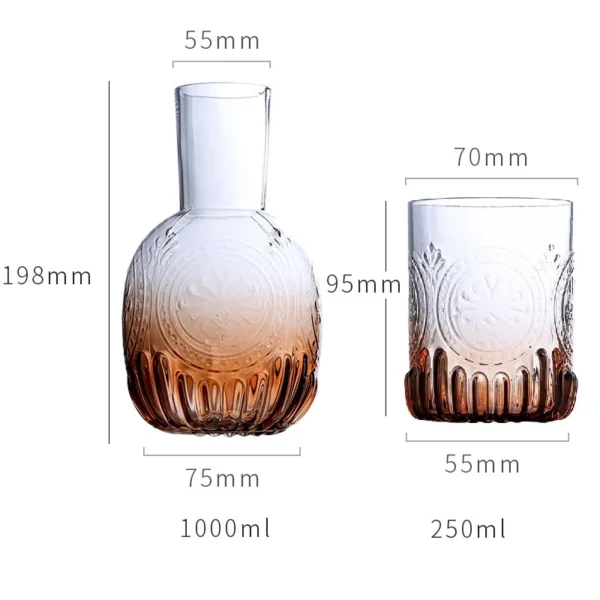 1000ml Glass Bedside Water Carafe with Glass Cups Set Embossed Relief Pattern Carafe Glassware Drinking Vintage Water Pitcher - Image 6