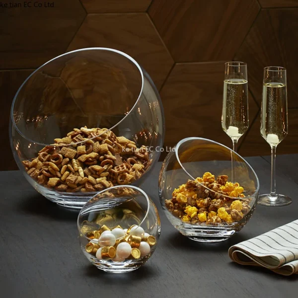 Nordic creative transparent bevel dried fruit glass bowl Modern simple snacks Candy bowl Hotel Buffet salad dressing bowl - Image 3