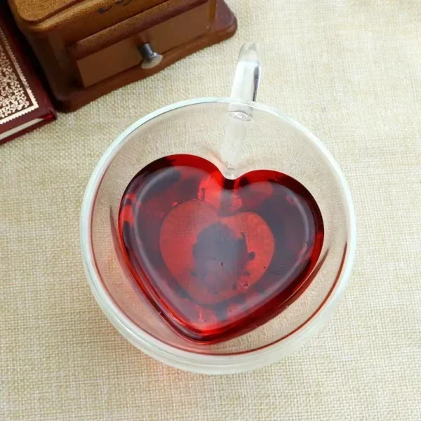 240ML Heart Shaped Glass Cup Double Wall Glass Coffee Mug Heat-Resisting Glasses Cup Milk Coffee Drinking Shot Glasses Drinkware