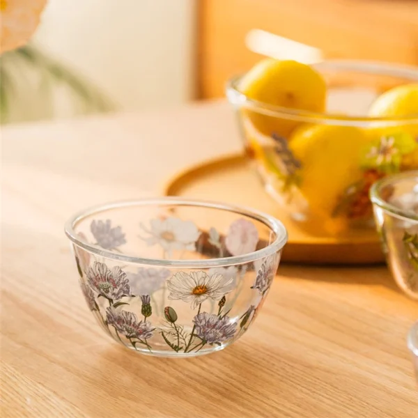 French Style Vintage Flower Glass Bowl Home Kitchen Tableware Fruit Salad Ramen Bowl Thickened Exquisite Lemon Breakfast Bowl - Image 6