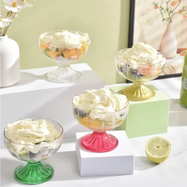 Transparent Salad Plates 250ml Clear Plastic Salad Bowl For Dessert Shake Goblet Glass Embossed Ice Cream Cup Home - Image 5