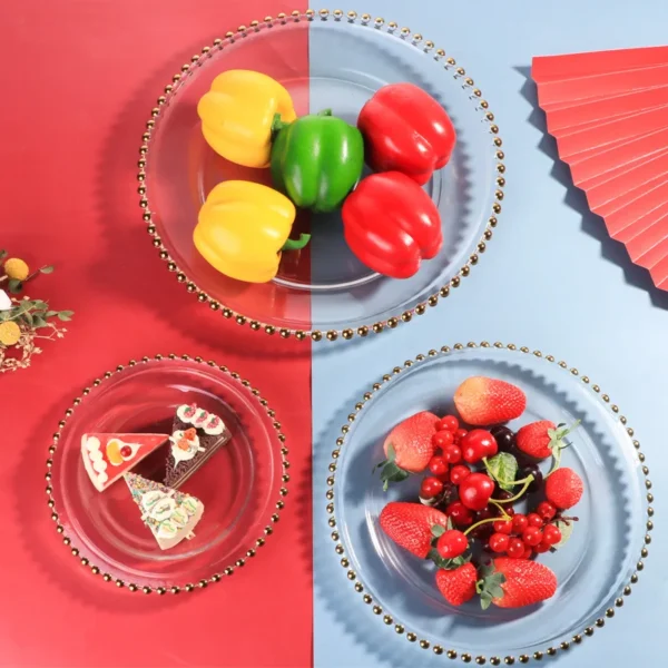 New Nordic Golden Bead Glass Plate Creative Household Round Electroplated Bead Plate Fruit Plate Household Transparent Tableware - Image 4