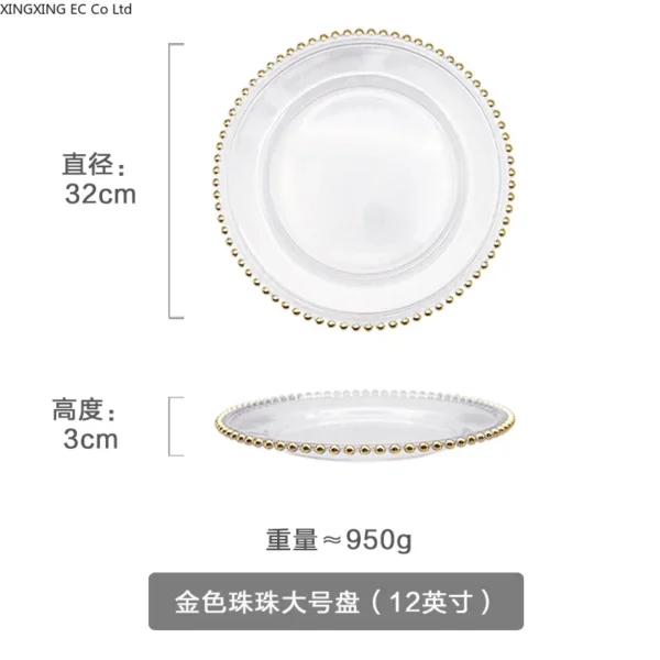 Transparent Glass Display Plate Golden Bead Bowl Plate Household 12 Inch Round Storage Plate Restaurant Tableware Supplies - Image 6