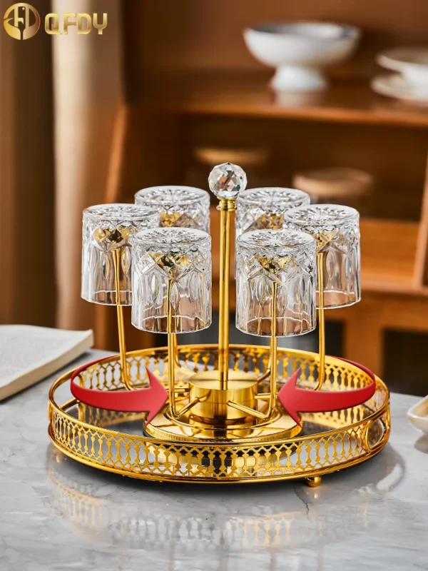 wine glass 6-piece set with rotating cup holder light luxury high-end whiskey glass Home cup water glass beer cup - Image 3