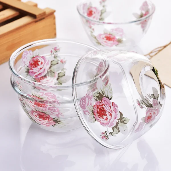 Glass Bowl Retro Flower Round Breakfast Milk Salah Large Bowl 5 Inch Thickened Rice Ramen Bowl Elegant Home Kitchen Tableware - Image 6