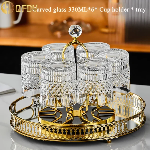 wine glass 6-piece set with rotating cup holder light luxury high-end whiskey glass Home cup water glass beer cup - Image 2