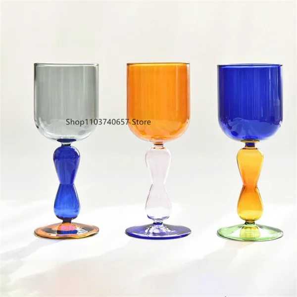 European-style Retro Special-shaped Handle Glass Creative Contrast Color High Foot Red Wine Glass Household Simple Beverage Cup - Image 4