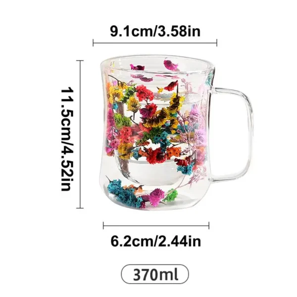 Dried Flowers Glass Cups Double Wall Espresso Cups 370ml Clear Heat Resistant Glass Mug With Dried Flowers Design Double Wall - Image 6