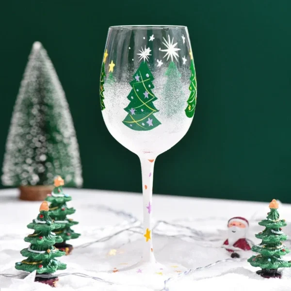 Christmas Tree Snowman Glass Goblet Cup Hand-Painted Christmas Theme Pattern Home Glass Red Wine Cup Xmas Festival Gifts Cups - Image 8