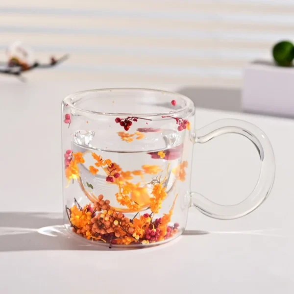 200ml Double-layer Glass Cup Clear Heat-resistant Flower Tea Mug Transparent Drink Cup with Handle Birthday Christmas Gifts - Image 6