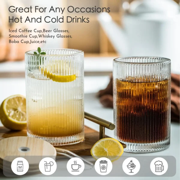 4/8PCS Vertical Pattern Glass Cup Bar Glassware Cocktail Glasses Ideal For Beer Water Juice Ice Coffee Cup Whiskey Drinkware Set - Image 5