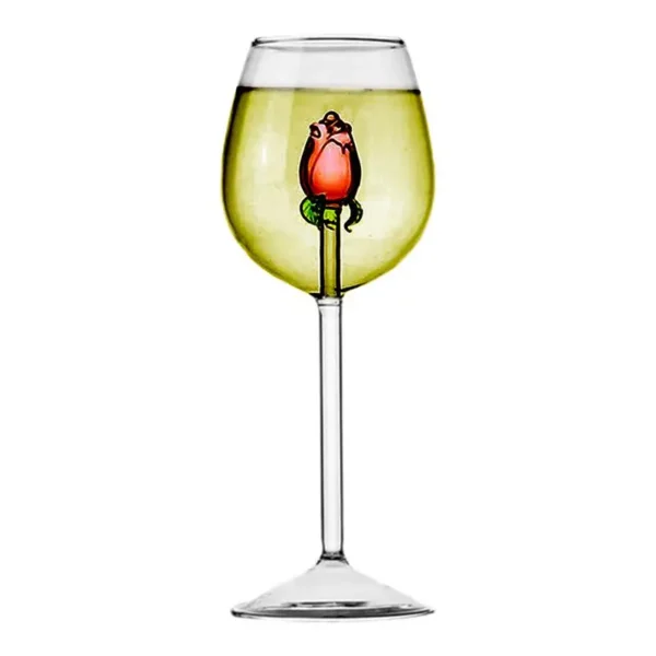 Wine Glasses with Rose Inside Stemmed Red Wine Flower Goblet Romantic Flower Wine Glassware Clear Cocktail Cup Crystal Champagne - Image 6