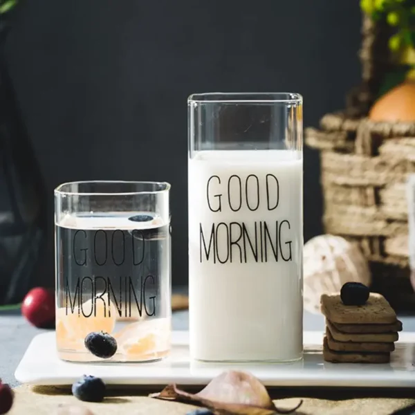 360/370ml Letter Good Morning Juice Milk Cup High Borosilicate Clear Glass Cup Heat-Resistant Water Cup Mug Kitchen Drinkware - Image 4