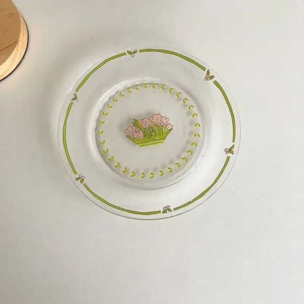 Lovely Tulip Transparent Round Glass Plate Breakfast Sushi Dessert Afternoon Cake Plate Retro Kitchen Decoration Wedding Plate - Image 3