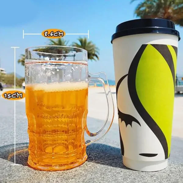 450ml Creative Cool Double Mezzanine Summer Fake Beer Glass Thickened Cup With Handgrip Transparent Beer Mugs Teasing Supplies - Image 5