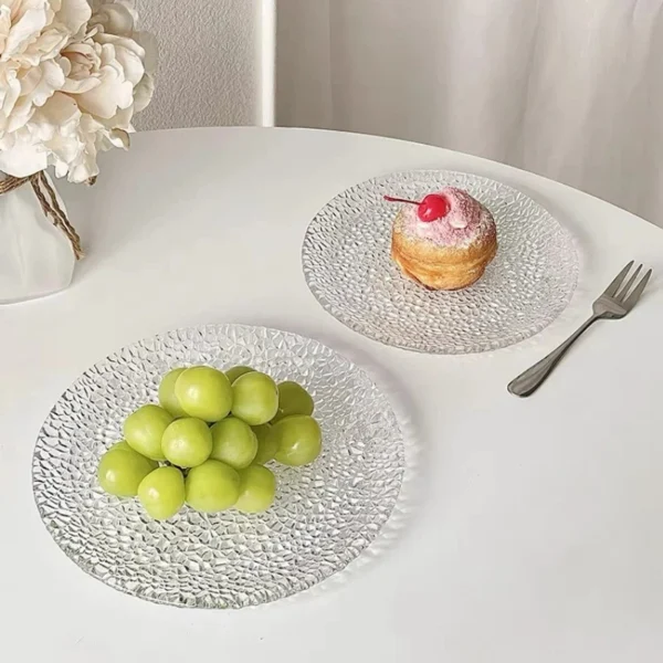 Creative Round Shaped Glass Plates Transparent Engraved Salad Fruit Plate High-looking Dessert Plate Kitchen Accessories - Image 6