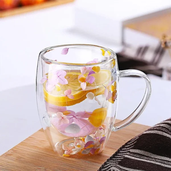 Dry Flower Double Layer Glass Cup, Creative Gift, Cute Milk Cup, Coffee Cup, Handle Mug, Heat-Resistant Cup - Image 4