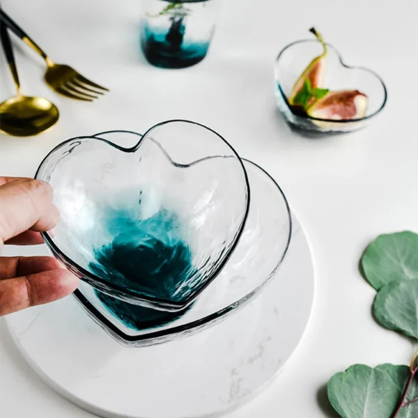 Creative Love Glass Bowl Golden Border Dinner Plate Home Heart-shaped Cup Dessert Fruit Salad Breakfast Bowl Kitchen Tableware - Image 2