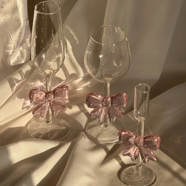 Pink Butterfly Series Glasses Cup INS Bow Handle Goblet Glass Cup Romantic Ritual Champagne Wine Glass Korean Style