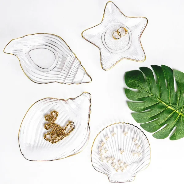 1 Pc Ocean Glass Plate Irregular Meal Plate Dessert Salad Plate Dried Fruit Snack Decoration Sea Snail Sea Star Shell Plate - Image 2